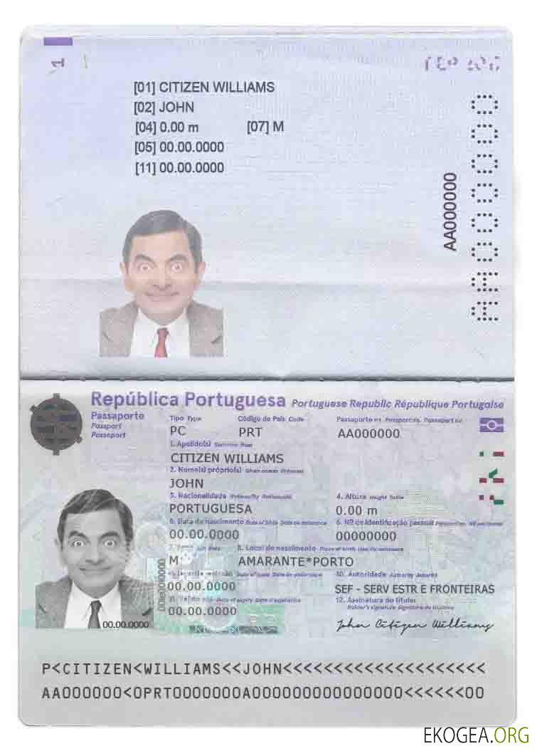 Modèle de passeport portugais au format PSD, entièrement modifiable (2017 présent)